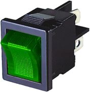 Obrázek Spínač kolébkový hranatý 10A zelený s podsvícením