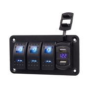 Obrázek Panel s 3x spínači Rocker + 2x USB 12/24V