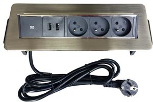 Obrázek z IN Výklopná lišta, 3 zásuvky + 2 USB 