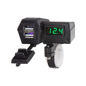 Obrázek z 2x USB nabíječka s voltmetrem na motocykl, zelený displej 