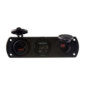 Obrázek z Trojitá zásuvka do panelu CL, Voltmetr, 2x USB nabíječka QC3.0/PD 