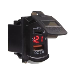 Obrázek z USB nabíječka QC3.0 + USB-C+voltmetr "Rocker" 12/24V, 48W 