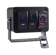 Obrázek Panel s 2x spínači Rocker, voltmetr +  USB/USB-C zásuvka, 12/24V