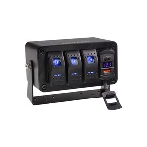 Obrázek z Panel s 3x spínači Rocker, voltmetr +  USB/USB-C zásuvka, 12/24V 