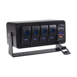 Obrázek z Panel s 4x spínači Rocker, voltmetr +  USB/USB-C zásuvka, 12/24V 