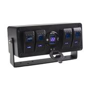 Obrázek Panel s 4x spínači Rocker, voltmetr +  2x USB zásuvka, 12/24V