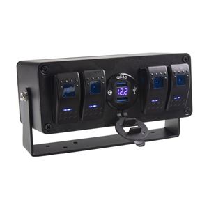 Obrázek z Panel s 4x spínači Rocker, voltmetr +  2x USB zásuvka, 12/24V 