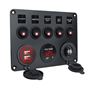 Obrázek z Panel s 5x spínači, CL, voltmetr + 2x USB zásuvka, 12/24V 