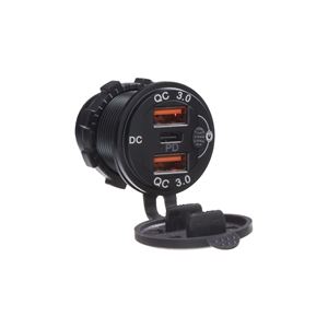 Obrázek z 2x nabíječka USB QC3.0 + USB-C, voděodolná, hliníková do panelu 