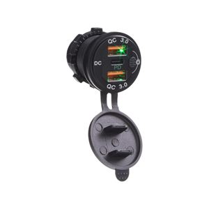 Obrázek z 2x nabíječka USB QC3.0 + USB-C, voděodolná, hliníková do panelu 