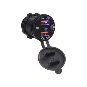 Obrázek z 2x nabíječka USB QC3.0 + USB-C, voděodolná, hliníková do panelu 