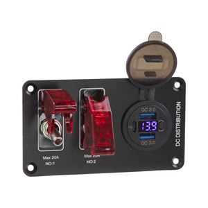 Obrázek z Panel s 2x spínači + 2xUSB, 1xUSB-C + voltmetr 12V 