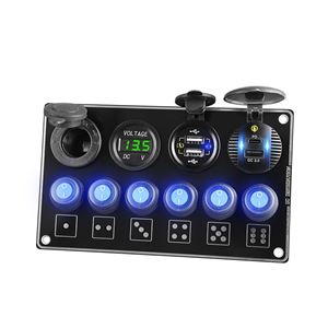 Obrázek z Panel s 6x spínači + 4x USB PD/Voltmetr/CL zásuvka, 12/24V 