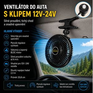 Obrázek z Ventilátor 208 mm na klip 12-24V 