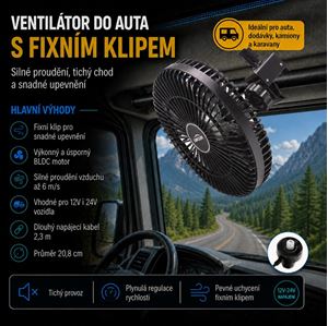 Obrázek z Ventilátor 208 mm na fixní klip 12-24V 