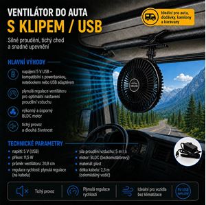 Obrázek z Ventilátor 208 mm na klip USB 