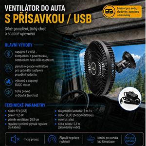 Obrázek z Ventilátor 208 mm s přísavkou USB 