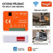 Obrázek Univerzální 2-kanálový WiFi/RF přijímač 300–868 MHz pro vrata a brány, Tuya/SmartLife